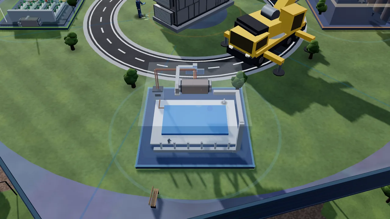Het zwembad op het plateau van onze 3D-wereld